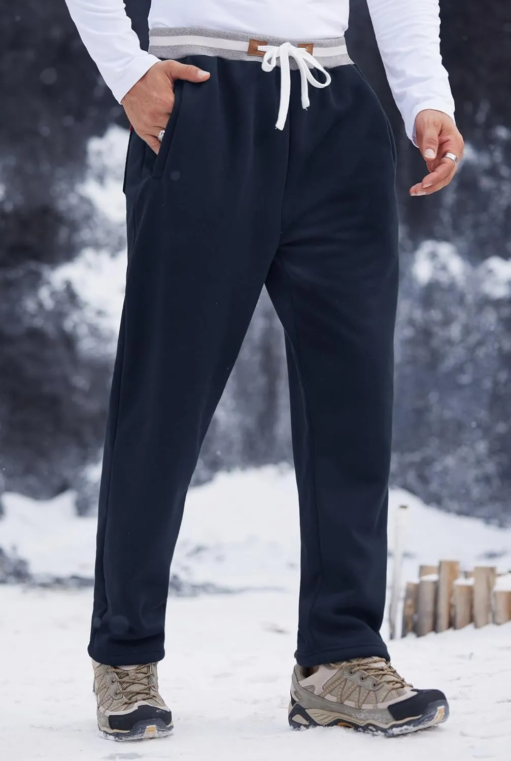 Mens Winter Fleece Joggers Sherpa Lined Sweatpants Active Running Pants Open Bottom (S-XXL)