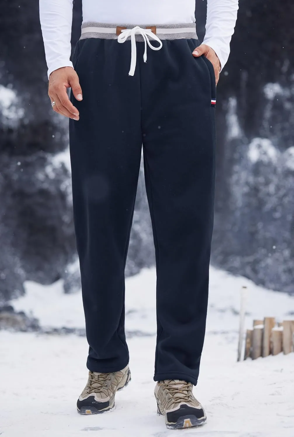 Mens Winter Fleece Joggers Sherpa Lined Sweatpants Active Running Pants Open Bottom (S-XXL)