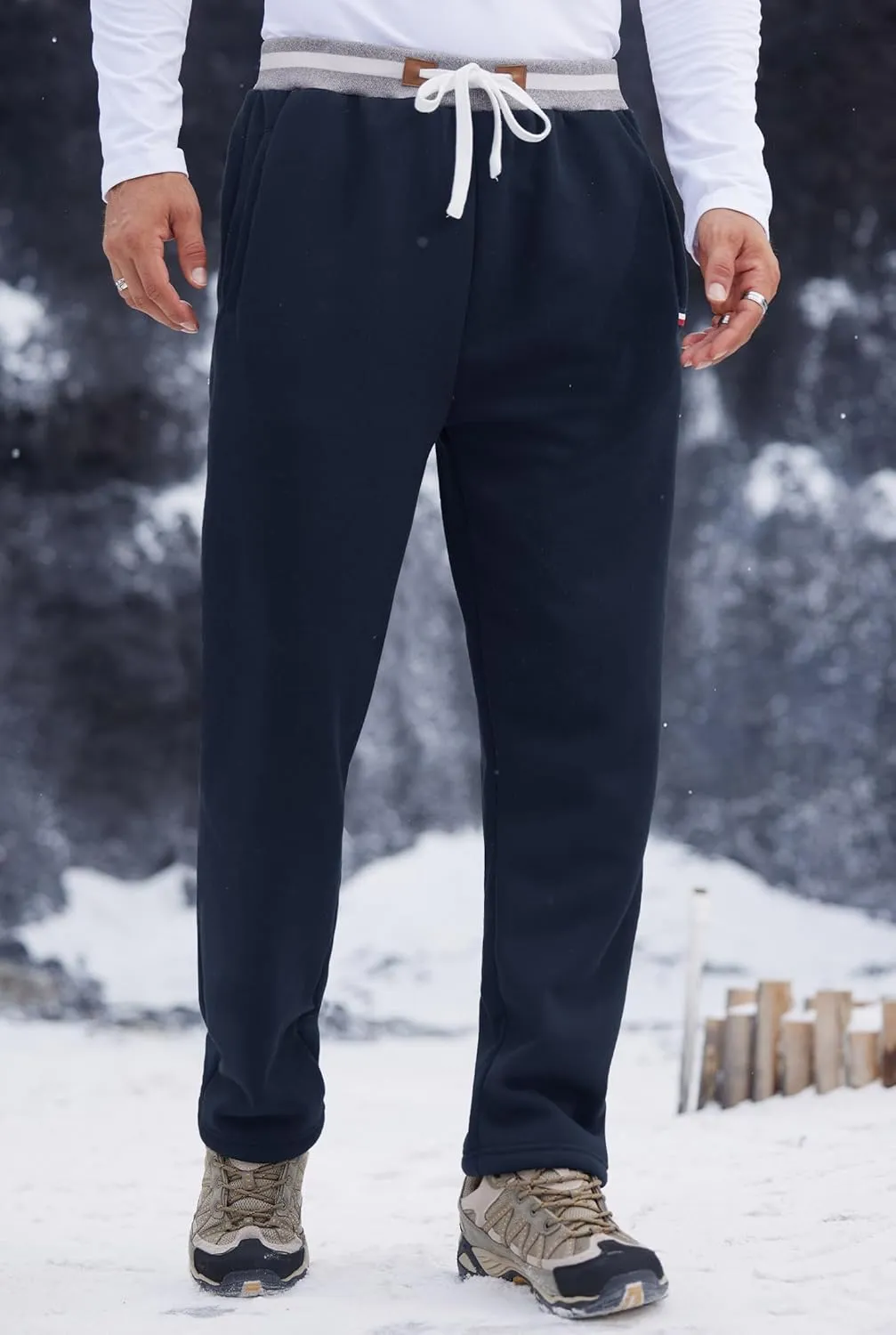 Mens Winter Fleece Joggers Sherpa Lined Sweatpants Active Running Pants Open Bottom (S-XXL)