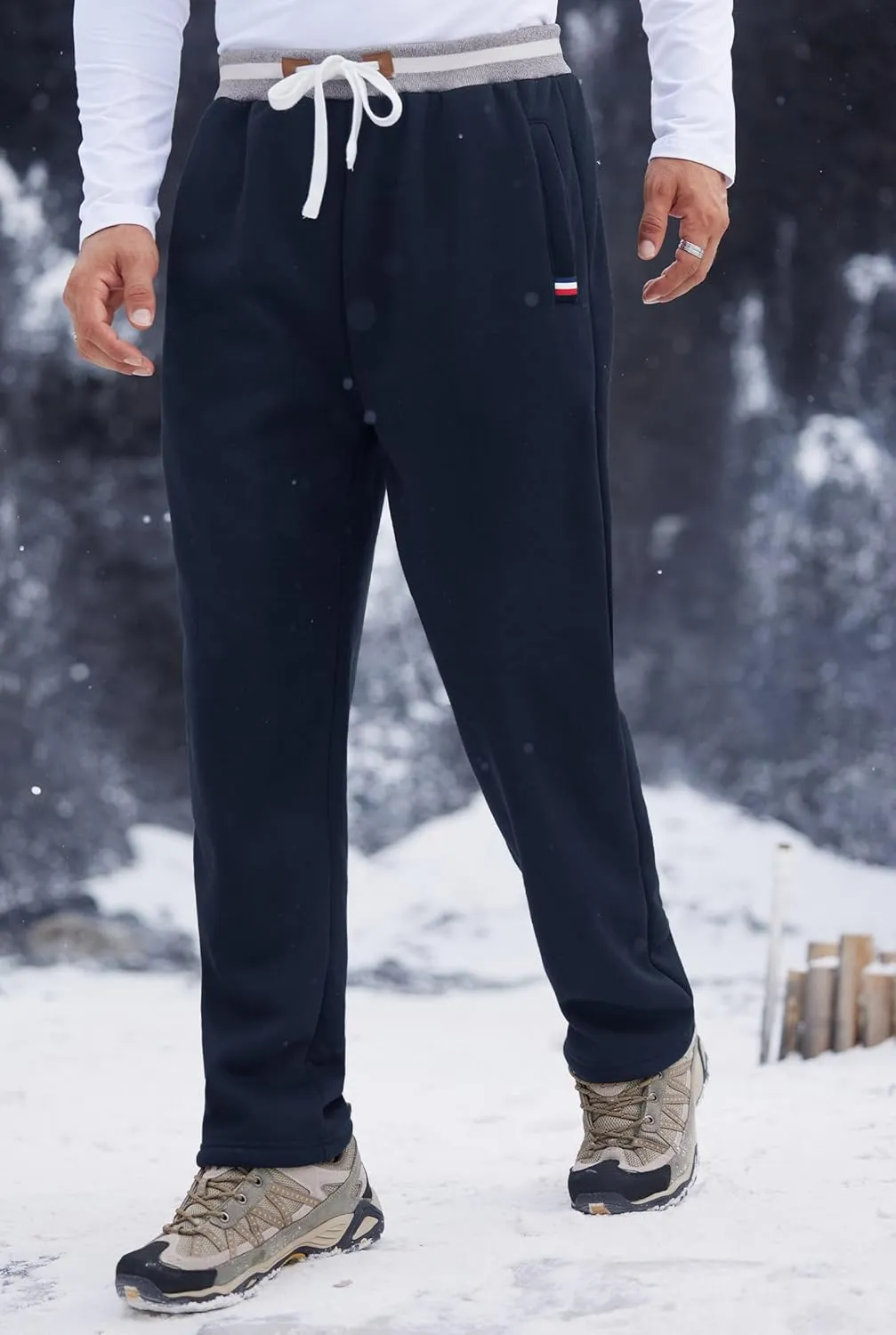 Mens Winter Fleece Joggers Sherpa Lined Sweatpants Active Running Pants Open Bottom (S-XXL)