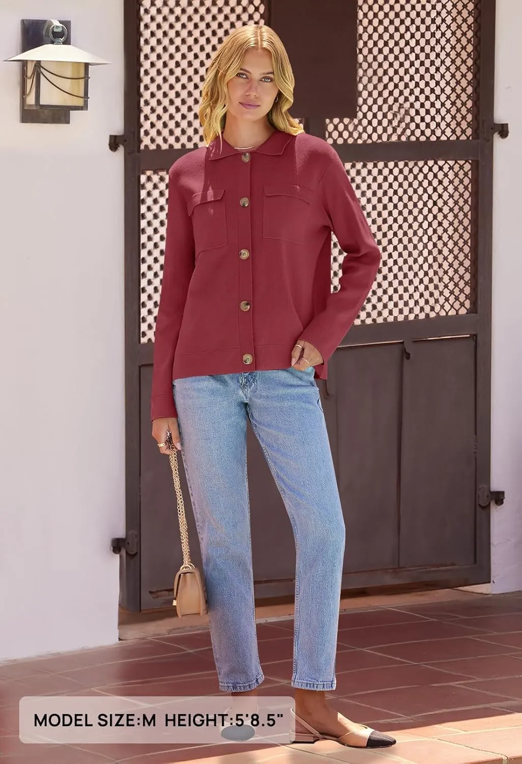 MEROKEETY Women's Long Sleeve Cardigan Sweaters Open Front Button Knit Shacket Jacket with Pockets