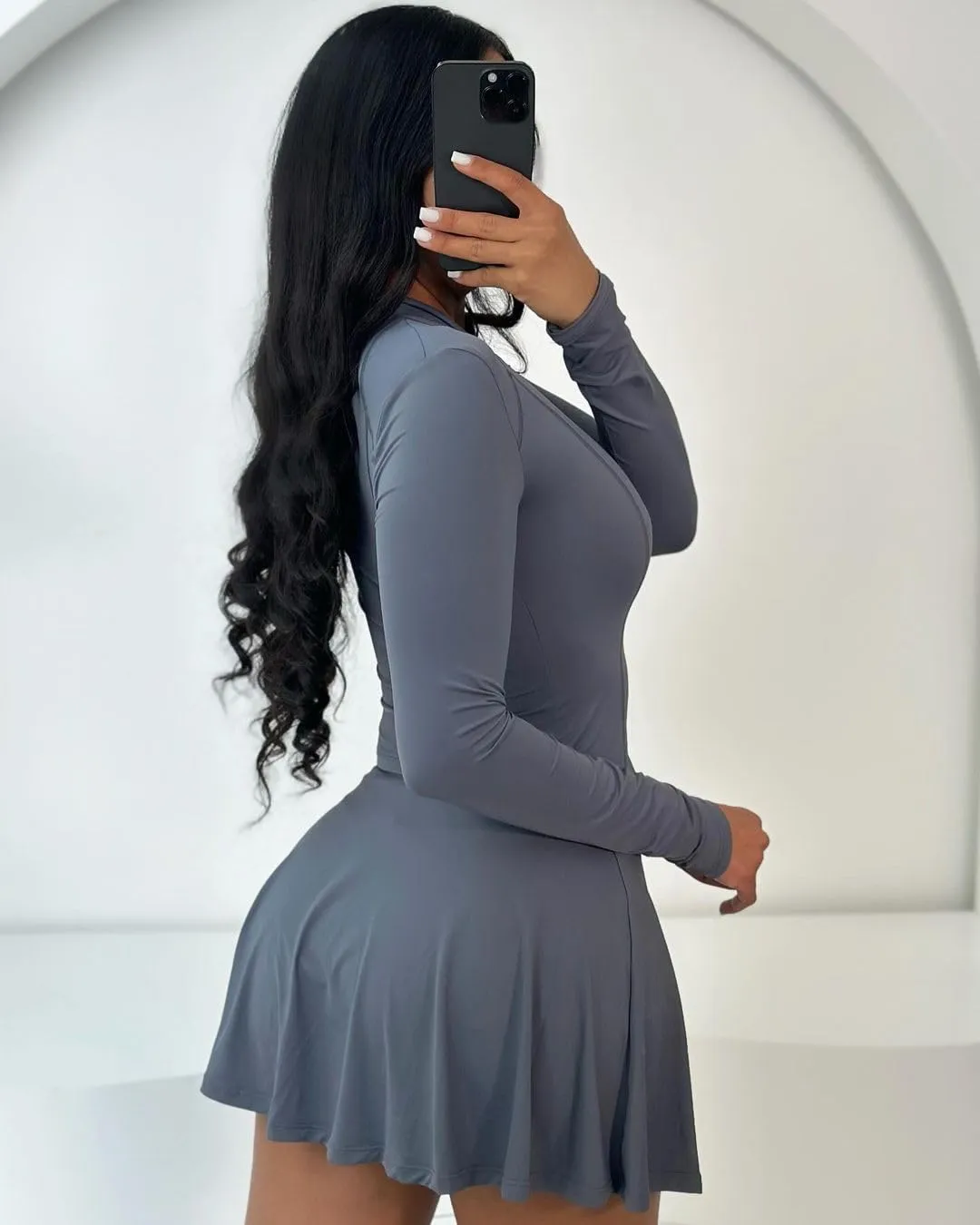 Molilove Sexy 2 Piece Skirt Sets for Women Long Sleeve Zipper Jacket Pleated Mini Dress with Shorts Tennis Workout Outfits