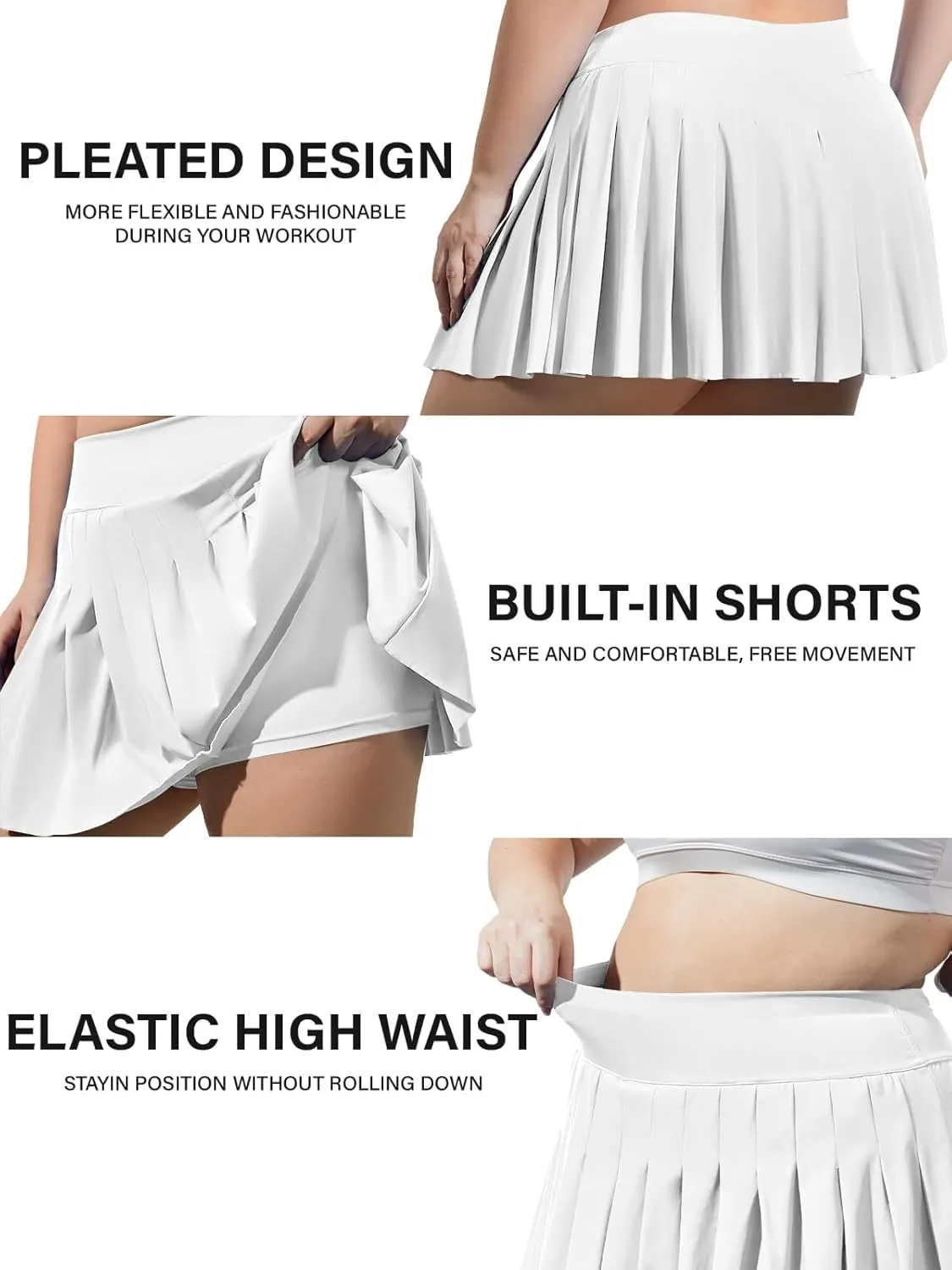 Moon Wood Women's Plus Size Pleated Tennis Skirt- Girls High Waist Athletic Golf Skirts with Shorts