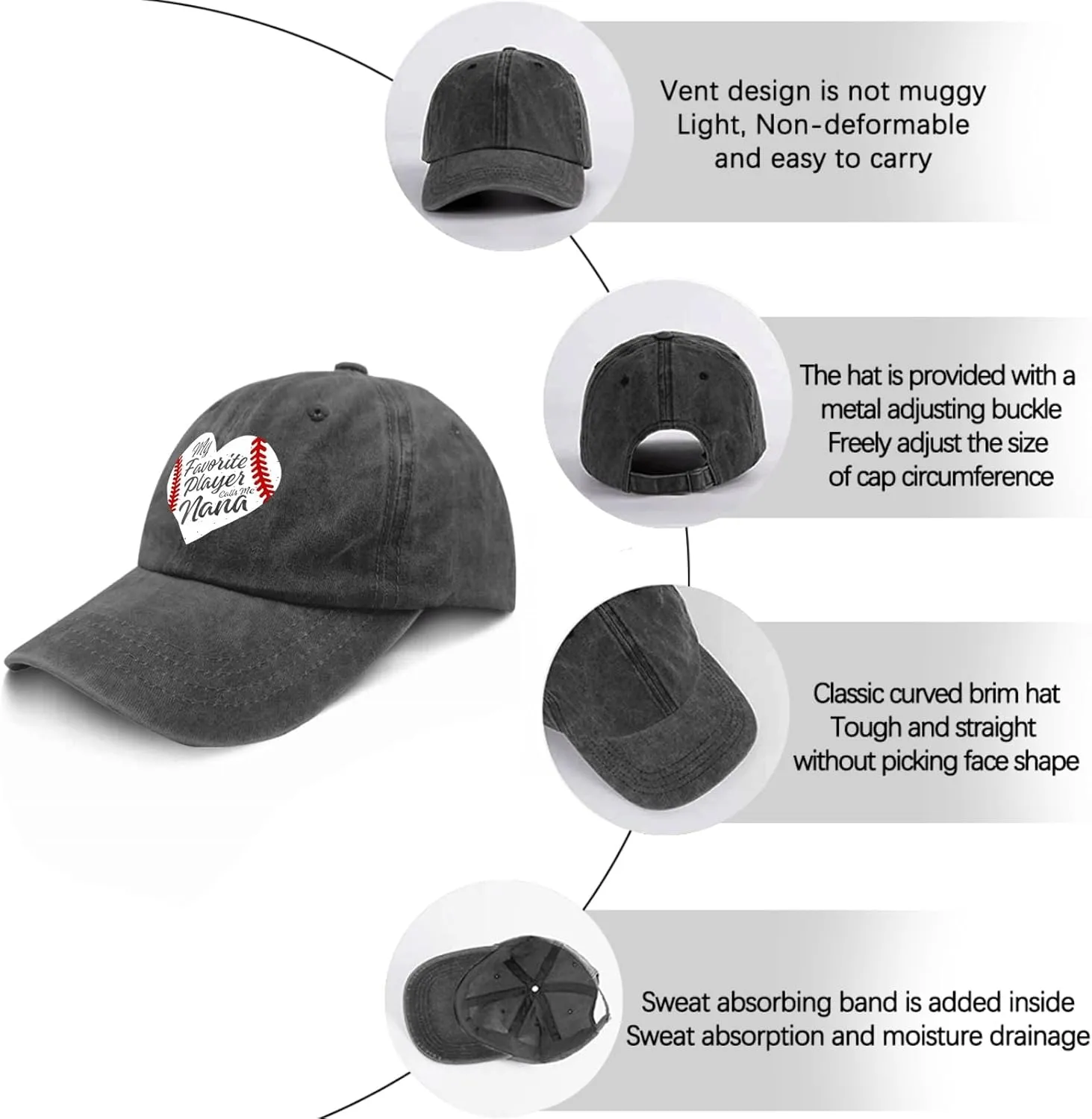 My Favoiite Baseball Playes Calls Me Nana Hat Women's Hats & Caps Pigment Black Womens Hat Gifts for Son Workout