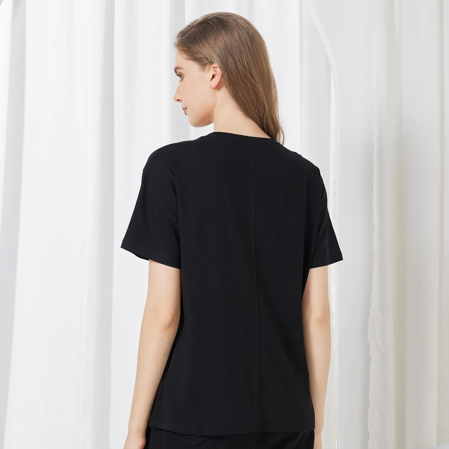 netdraw Women's Ultra Soft Bamboo Viscose T-Shirt Loose Fit Crew Neck Casual Lounge Comfy Cotton Sleep Pajama Tops
