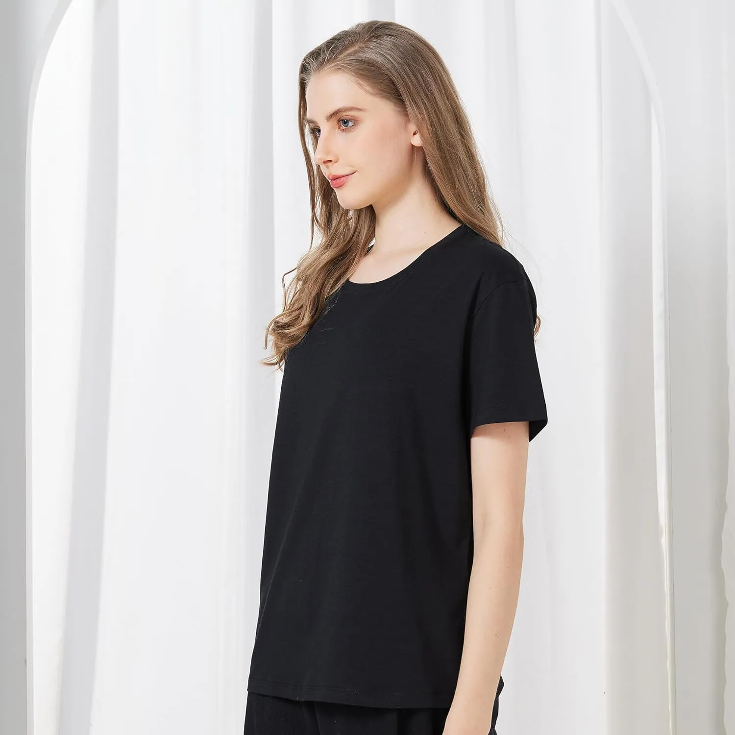 netdraw Women's Ultra Soft Bamboo Viscose T-Shirt Loose Fit Crew Neck Casual Lounge Comfy Cotton Sleep Pajama Tops