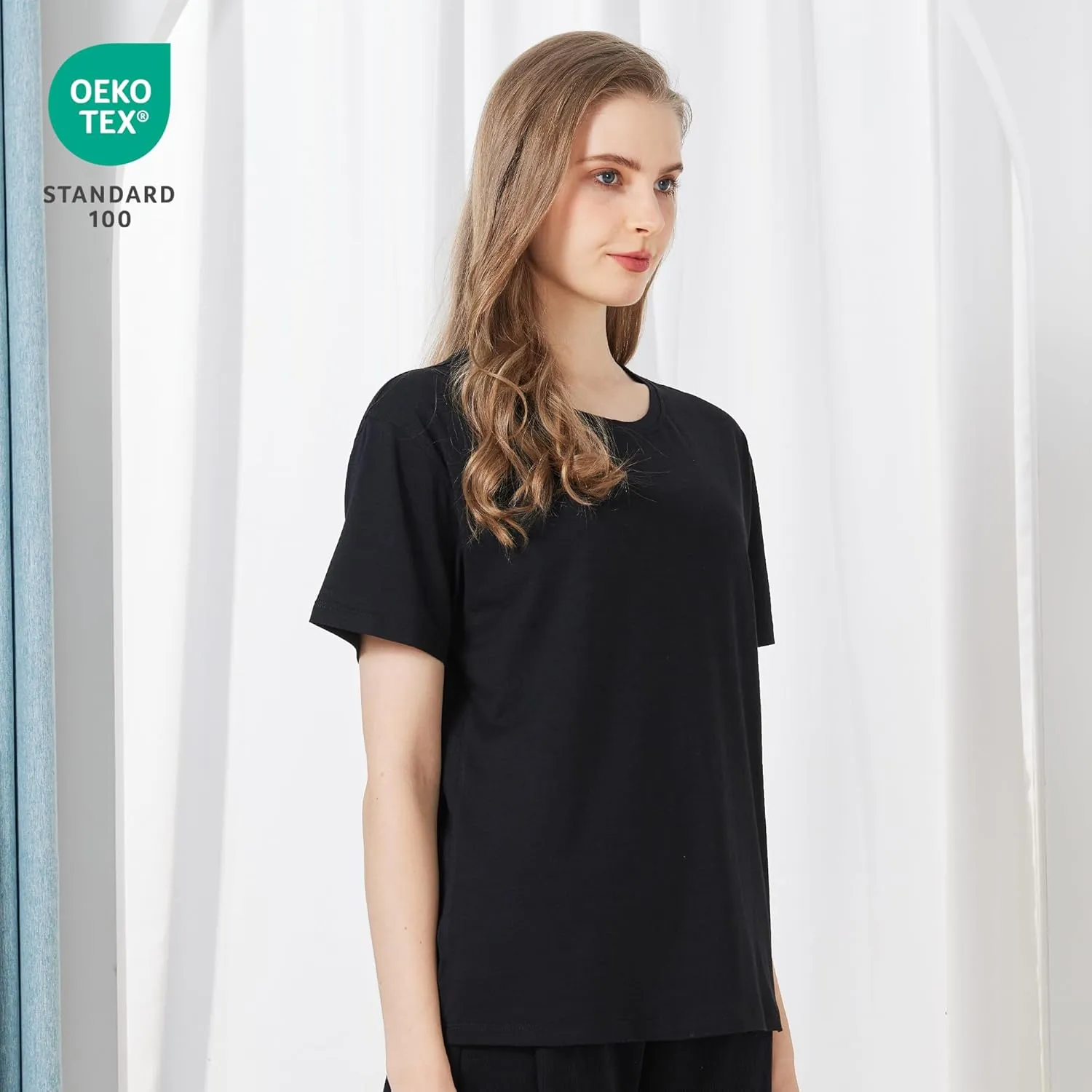 netdraw Women's Ultra Soft Bamboo Viscose T-Shirt Loose Fit Crew Neck Casual Lounge Comfy Cotton Sleep Pajama Tops