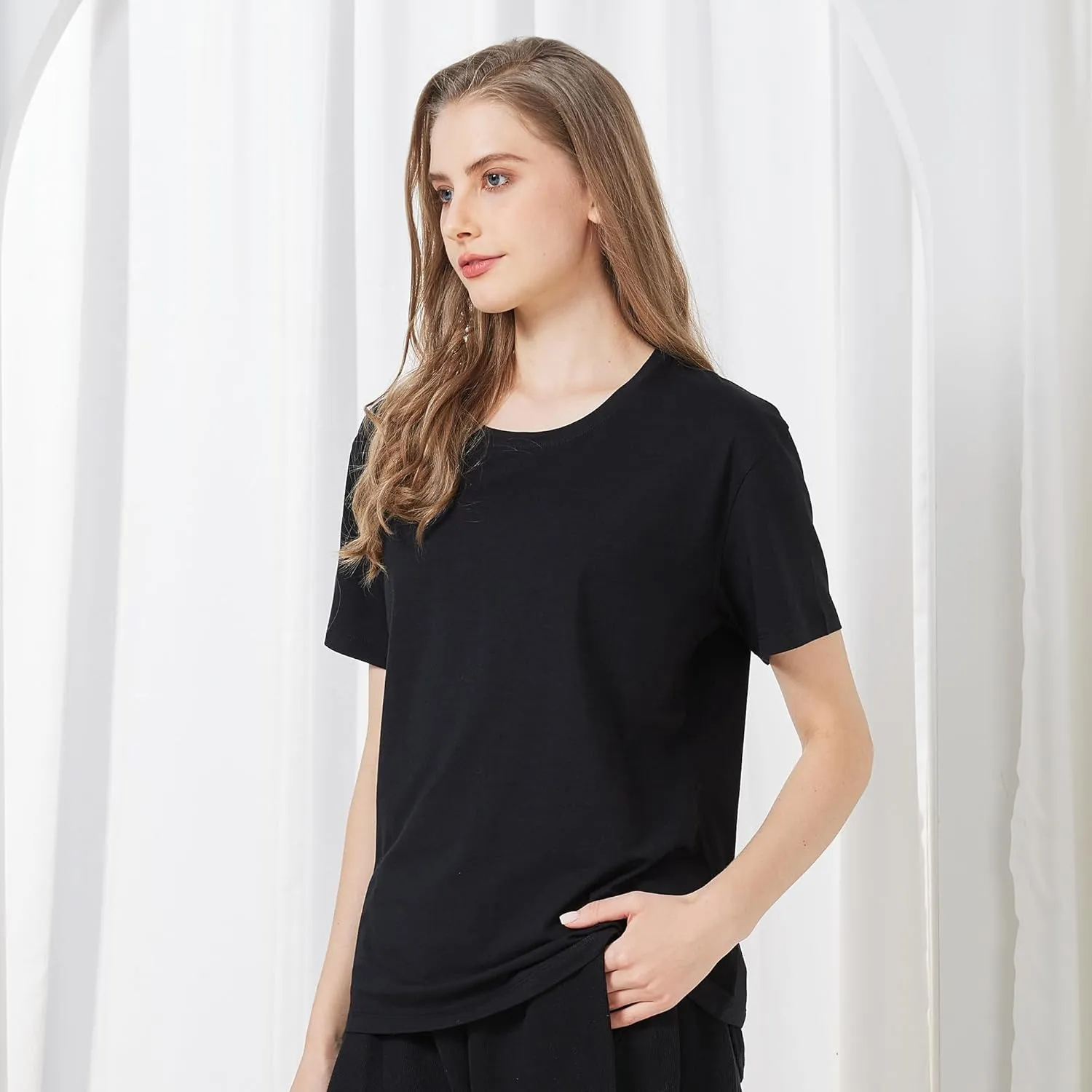 netdraw Women's Ultra Soft Bamboo Viscose T-Shirt Loose Fit Crew Neck Casual Lounge Comfy Cotton Sleep Pajama Tops