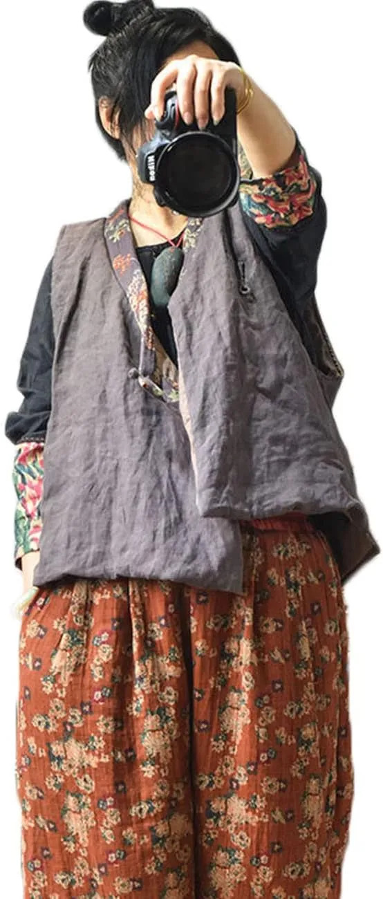 NFYM Women's Outerwear Vest Quilted Unique Cotton Linen Retro Vintage Sleeveless Padded Jacket