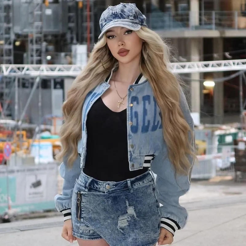 Obenie Women's Varsity Jacket Cropped Baseball Jacket Fall Causal Sweatshirts Coat Y2K Streetwear Short Coat