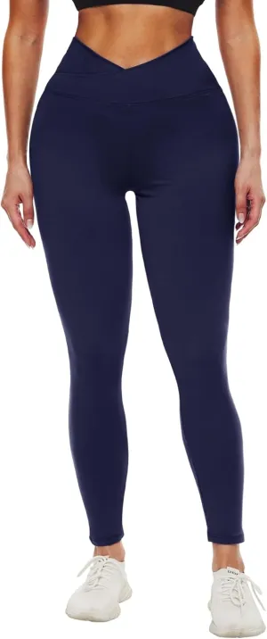 Opuntia V Cross Waist Yoga Pants/Leggings for Women - High Waisted Tummy Control Black Yoga Pants for Workout Running