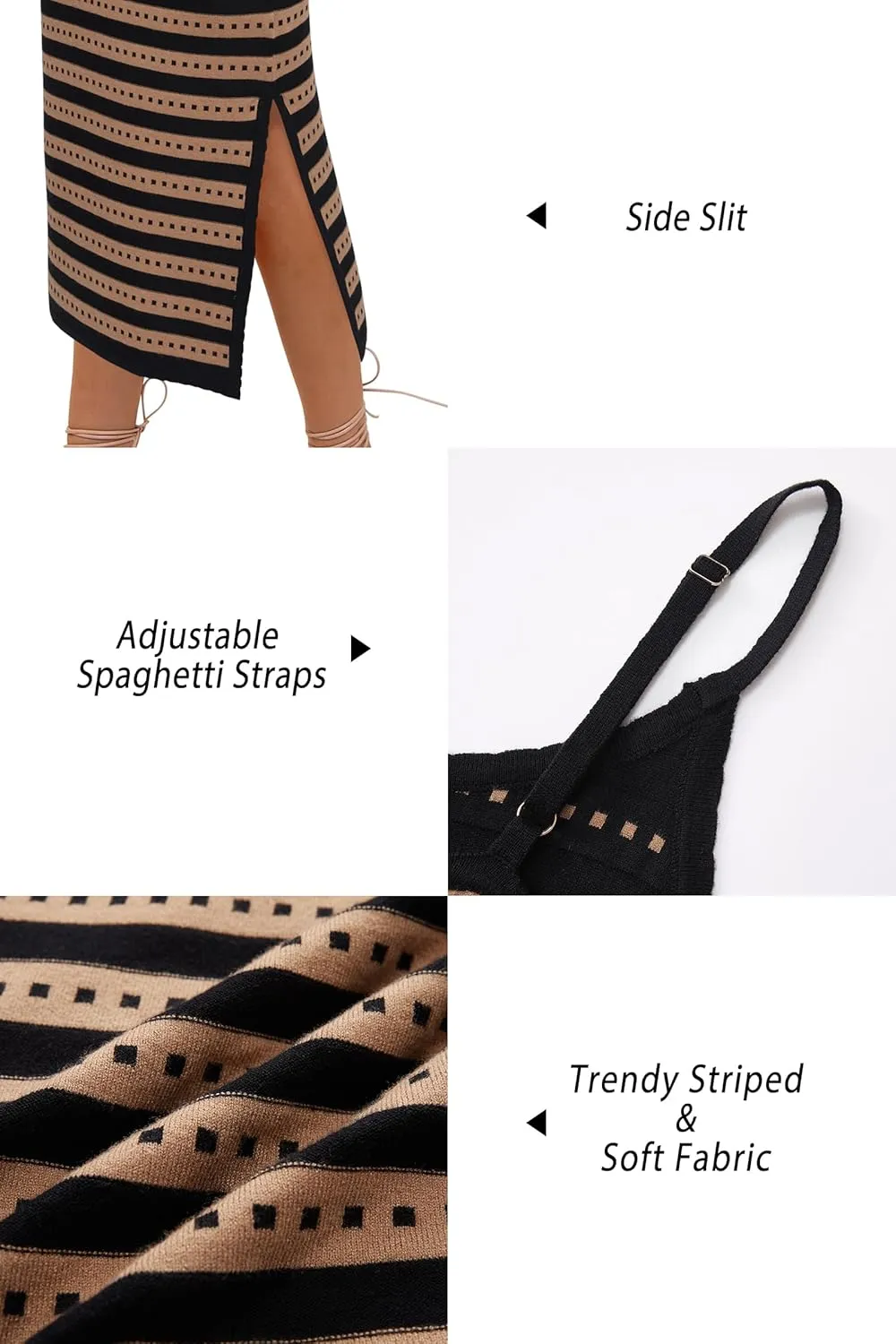 OUGES Womens 2025 Spring Maternity Striped Dress Spaghetti Strap Bodycon Knit Side Slit Midi Sweater Casual Dress