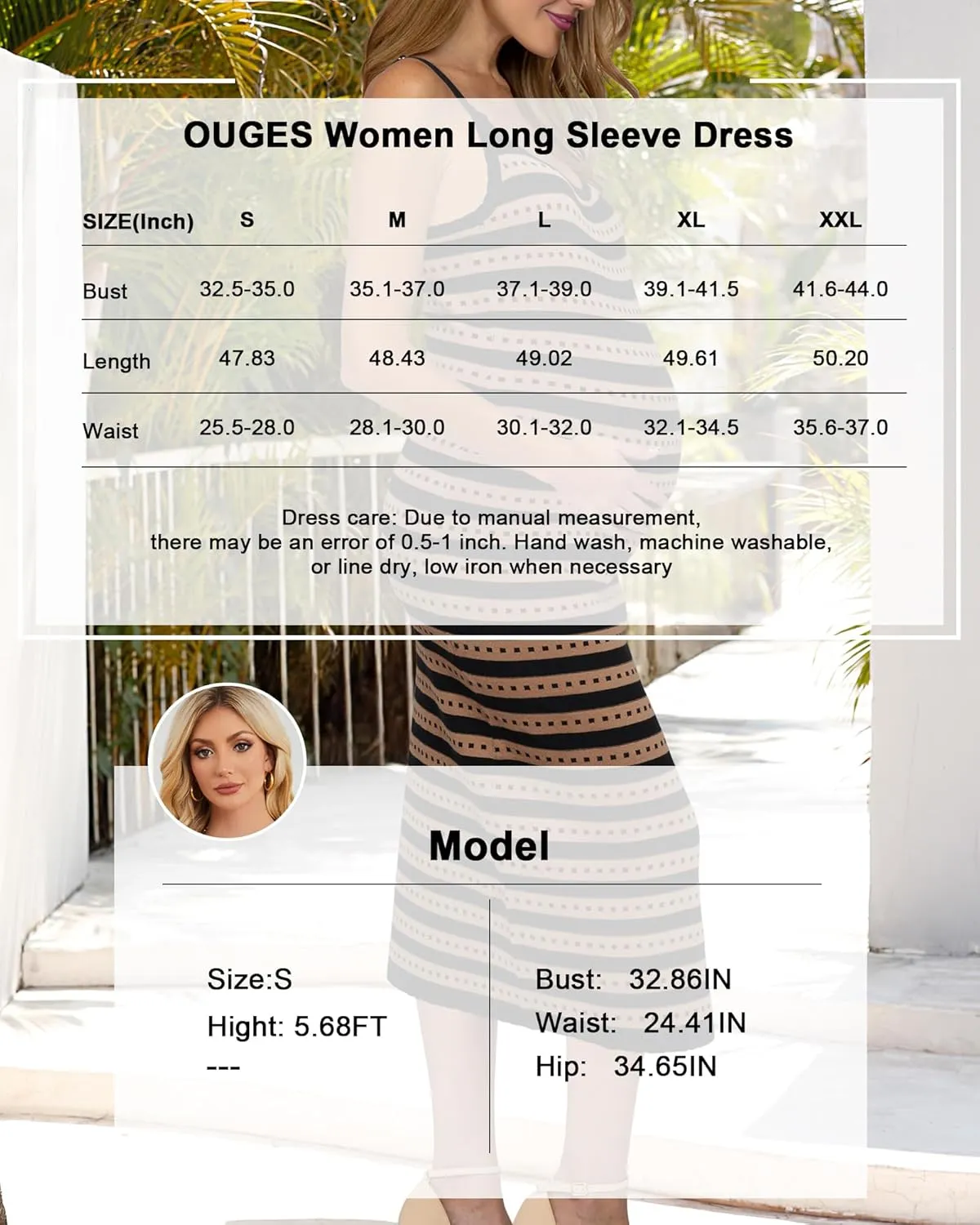 OUGES Womens 2025 Spring Maternity Striped Dress Spaghetti Strap Bodycon Knit Side Slit Midi Sweater Casual Dress