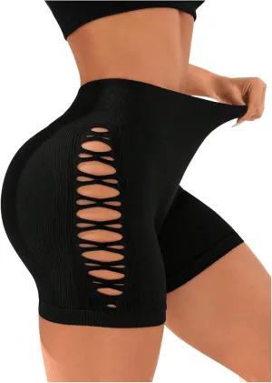 OYOANGLE Women's Criss Cross Cut Out High Waisted Short Leggings Seamless Booty Biker Shorts Activewear