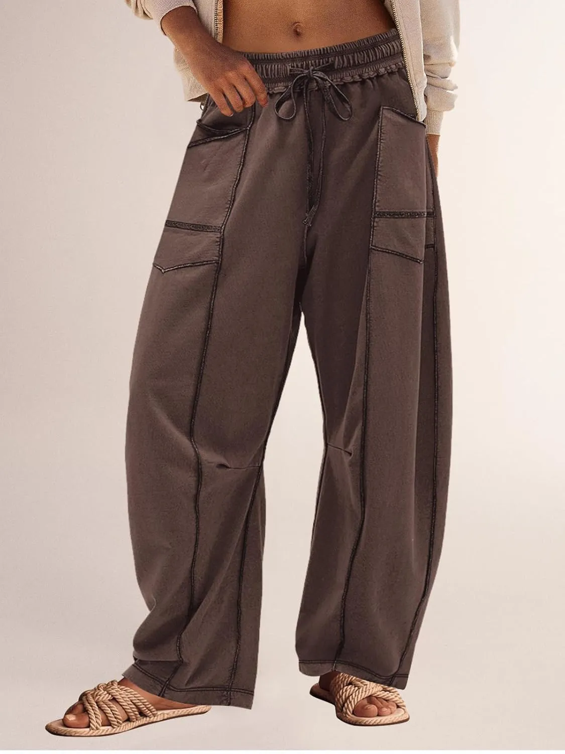 Panadila Womens Barrel Pants Drawstring Wide Leg Sweatpants Baggy Summer Lounge Pants Casual Beach Trousers