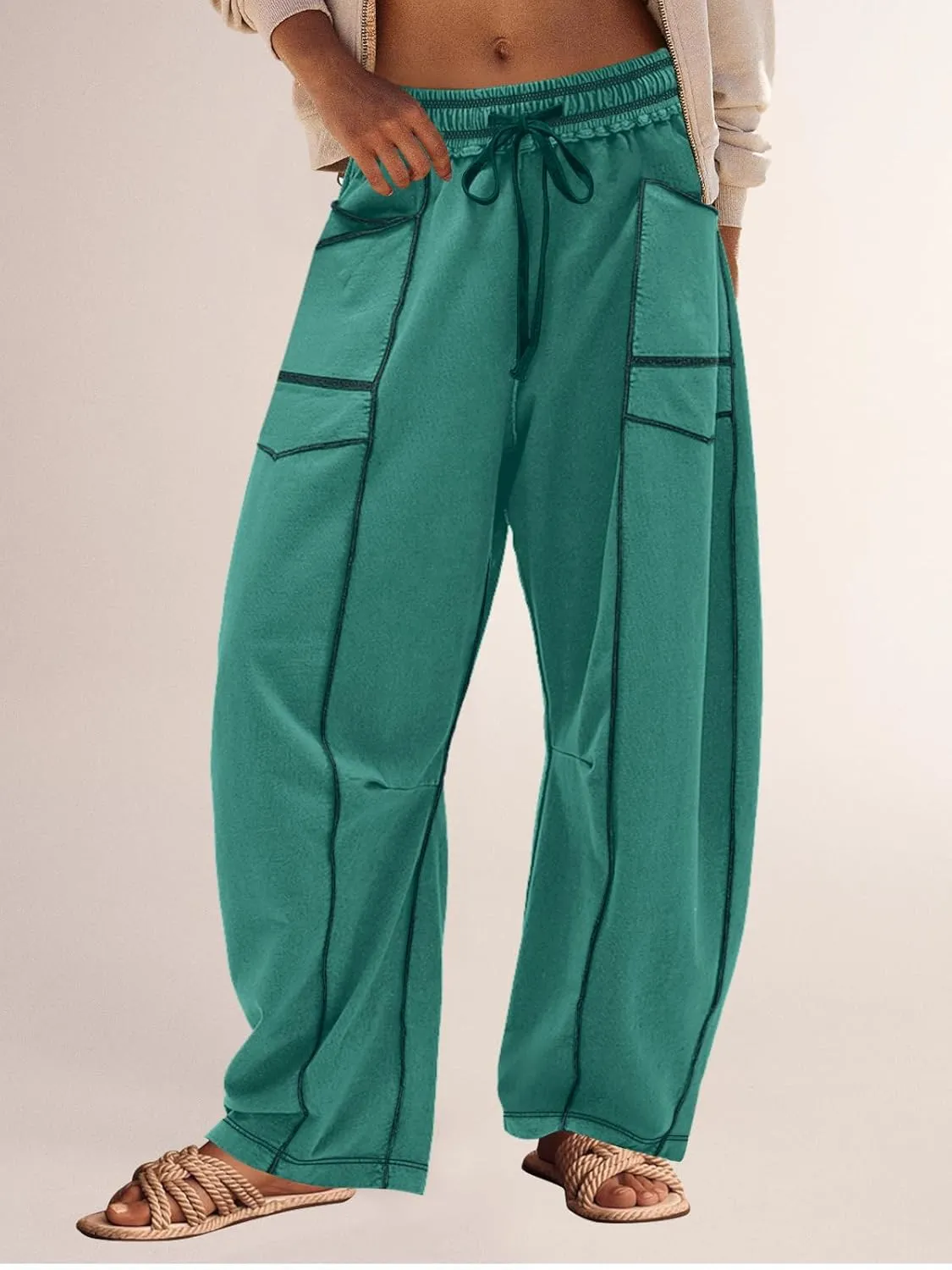Panadila Womens Barrel Pants Drawstring Wide Leg Sweatpants Baggy Summer Lounge Pants Casual Beach Trousers