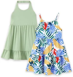 PATPAT Girls' Summer Dress Multipack  Quick-Dry, Cooling Fabric with Hawaiian & Mermaid Prints for Toddlers 2-8 Years