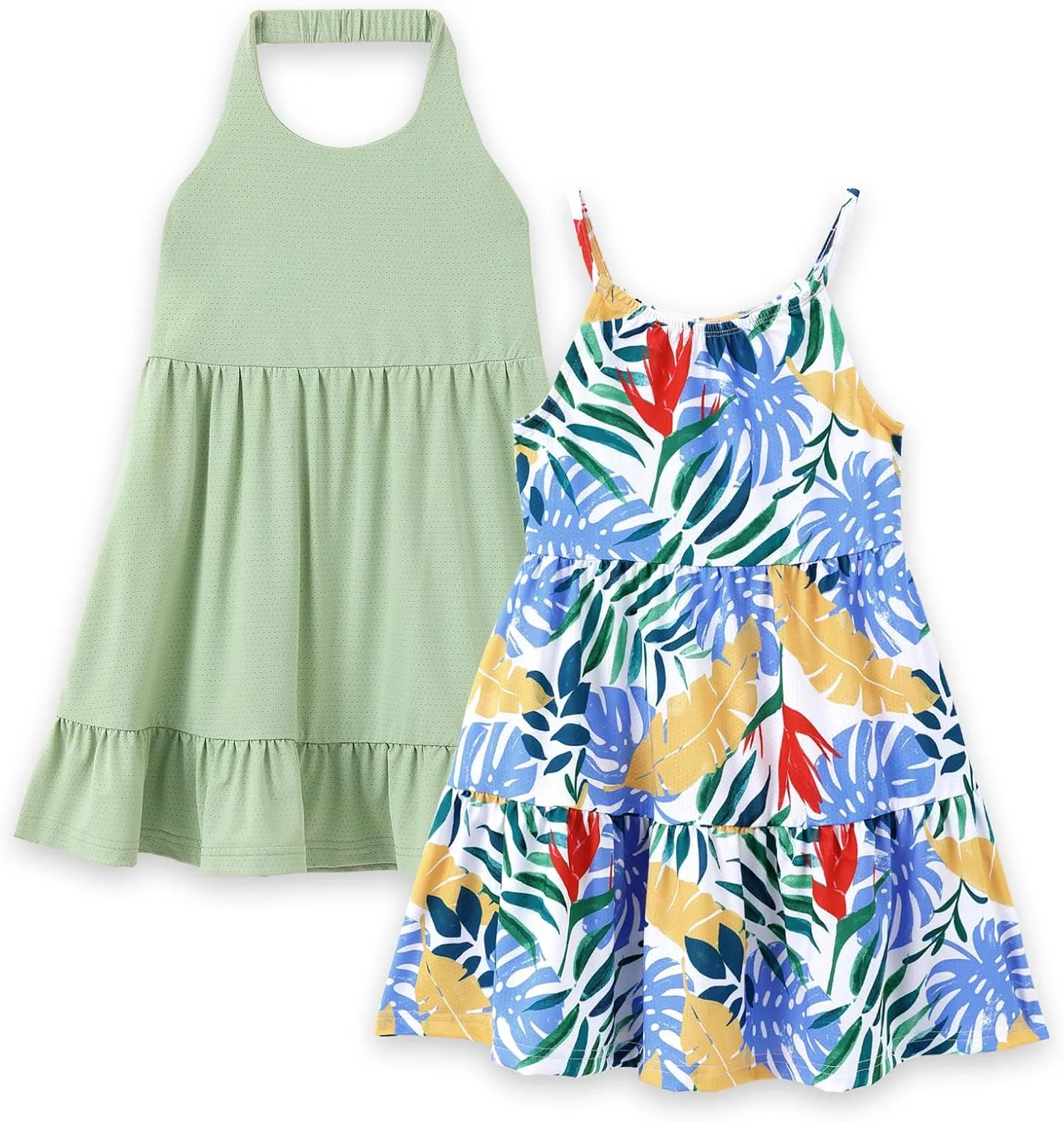 PATPAT Girls' Summer Dress Multipack  Quick-Dry, Cooling Fabric with Hawaiian & Mermaid Prints for Toddlers 2-8 Years