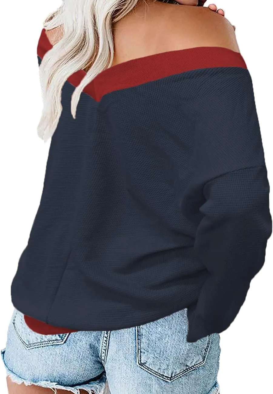 Plus-Size-Sweaters for Women Long Sleeve Waffle Knit V Neck Pullover Tops 1X-5X