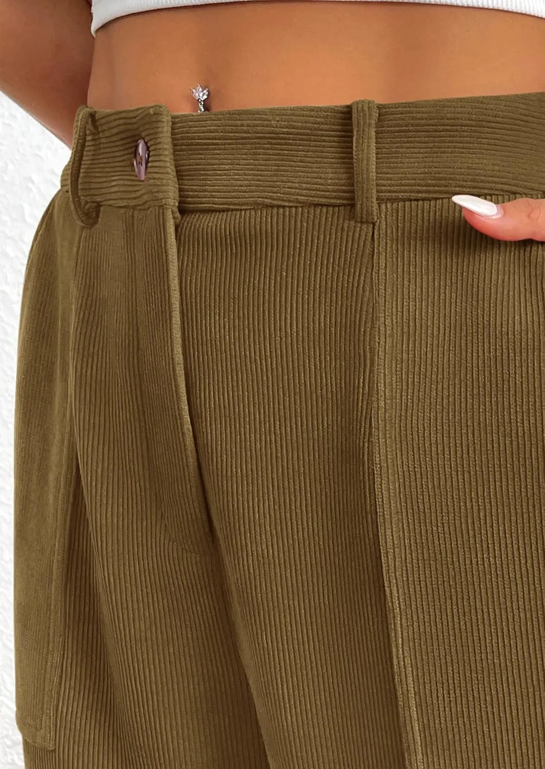 PRETTYGARDEN Women's Dressy Casual Pants Elastic High Waisted Work Office Corduroy Trouser Slacks with Pockets