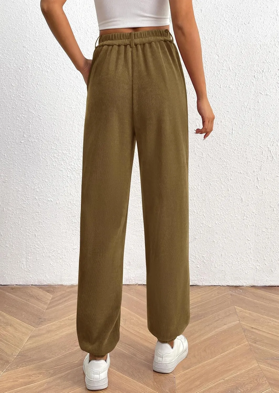 PRETTYGARDEN Women's Dressy Casual Pants Elastic High Waisted Work Office Corduroy Trouser Slacks with Pockets