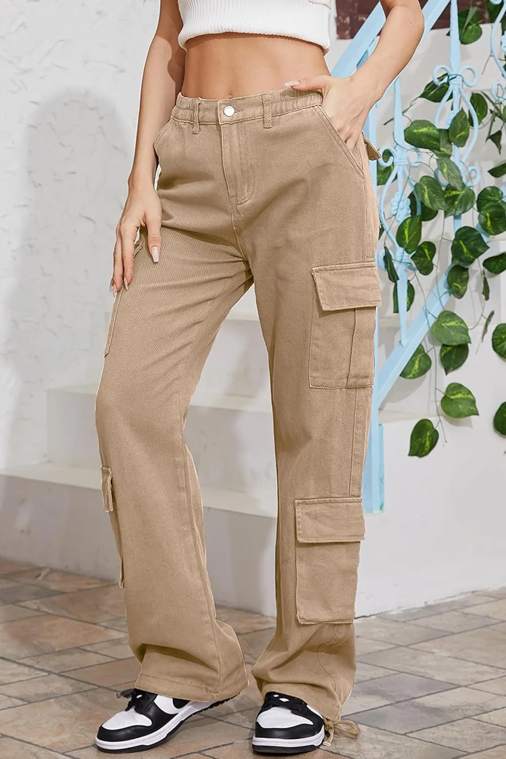 QYANGG Baggy Cargo Pants Women High Waist Pants for Women Loose Pocket Jogger Straight Wide Leg Y2K Cargo Pants