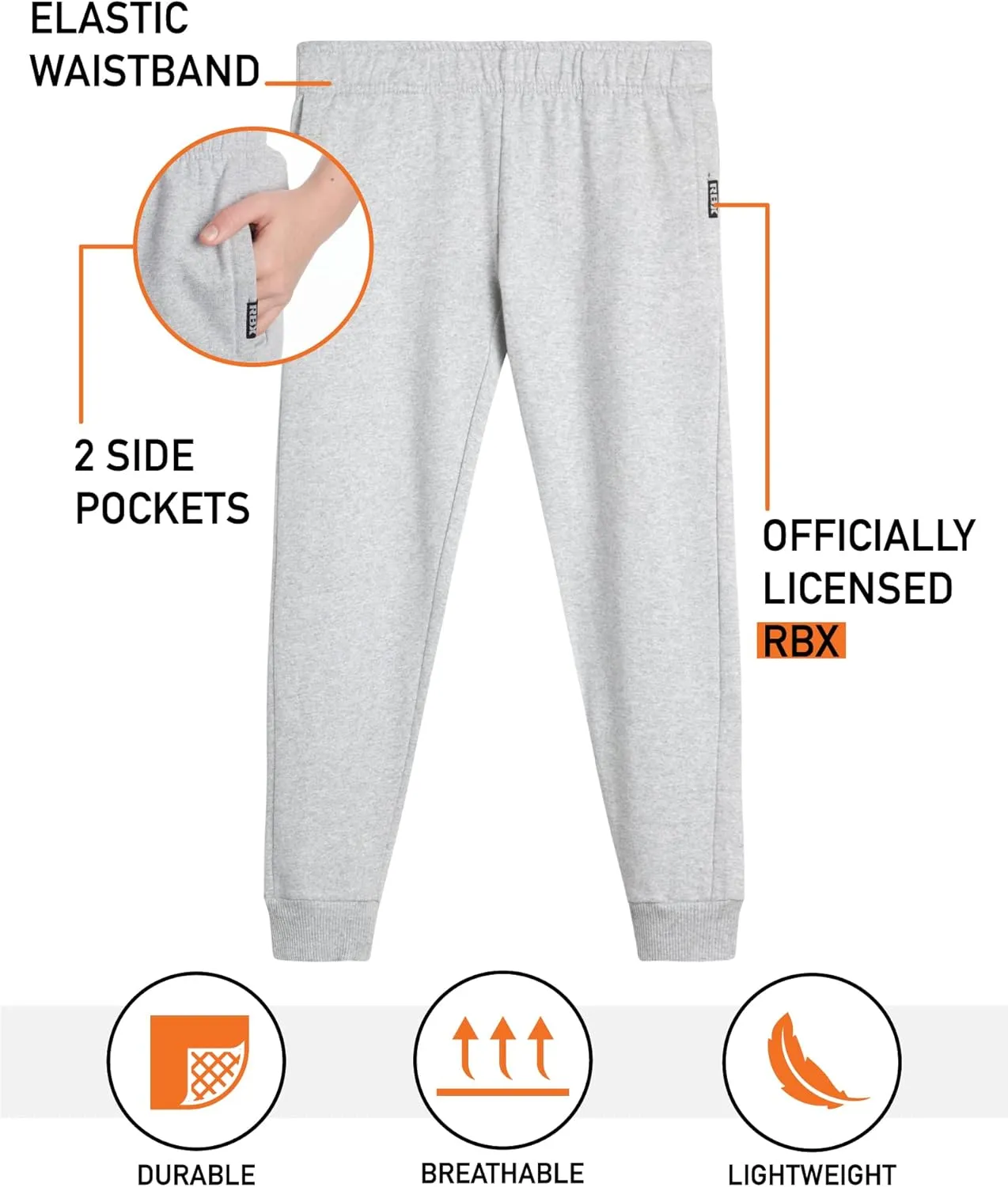 RBX Girls' Sweatpants - 2 Pack Active Fleece Joggers (Size: 4-16)