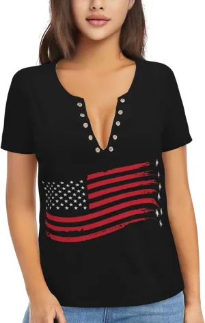 Retro American Football Womens Deep v Neck T-Shirts Short Sleeve Shirts Casual Tee Tops Slim Fit T-Shirt
