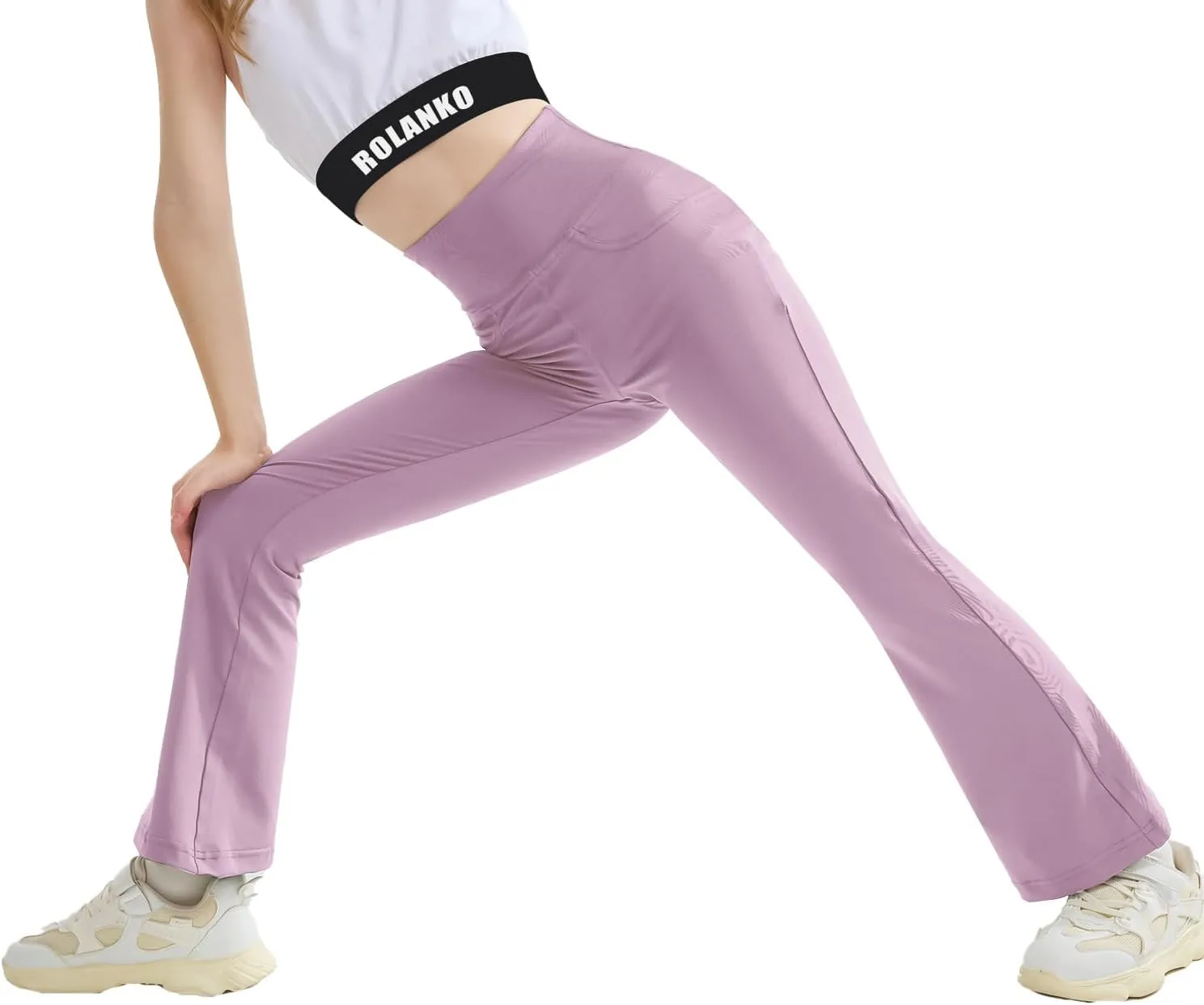Rolanko Girls Flare Leggings Yoga Pants with Pockets Stretch Kids Bell Bottoms Wide Leg Dance Pants 4-14 Years