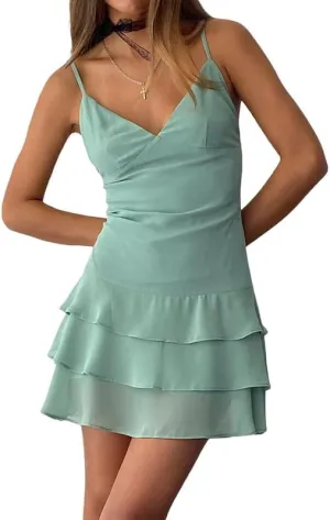 Sastianaen Women Ruffle Bodycon Mini Dress Y2k V Neck Mesh Dress Slit Irregular Hem Tank Dress Summer Party Backless Dress