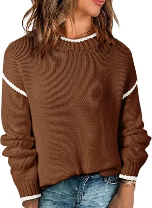 SHEWIN Womens Sweaters Crewneck Long Sleeve Knit Pullover Sweater Casual Fall Tops for Women 2024