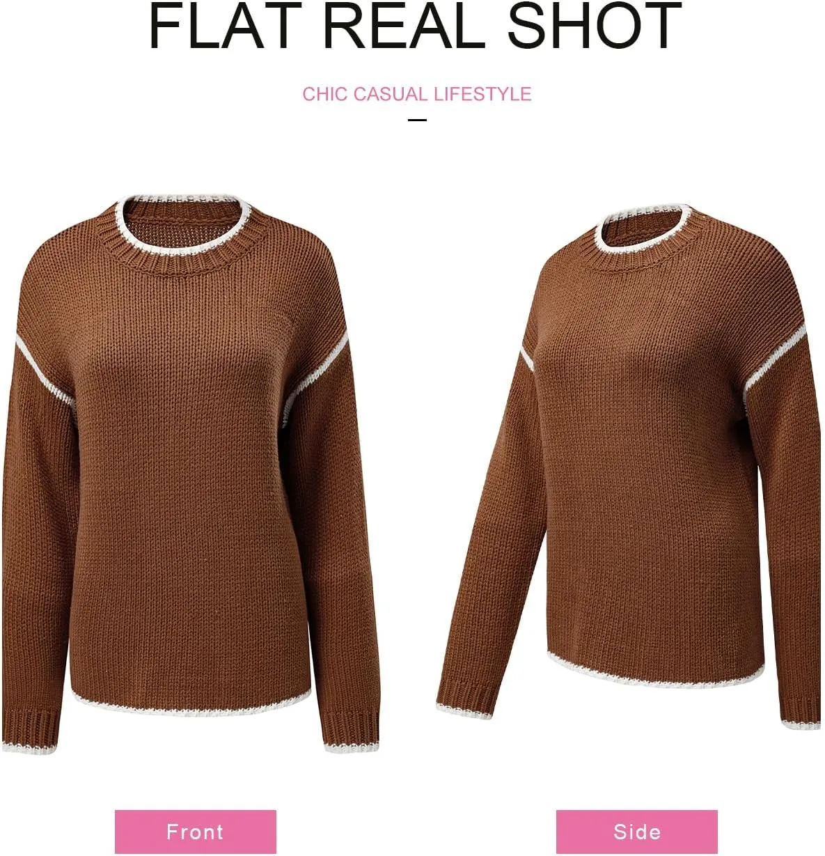 SHEWIN Womens Sweaters Crewneck Long Sleeve Knit Pullover Sweater Casual Fall Tops for Women 2024