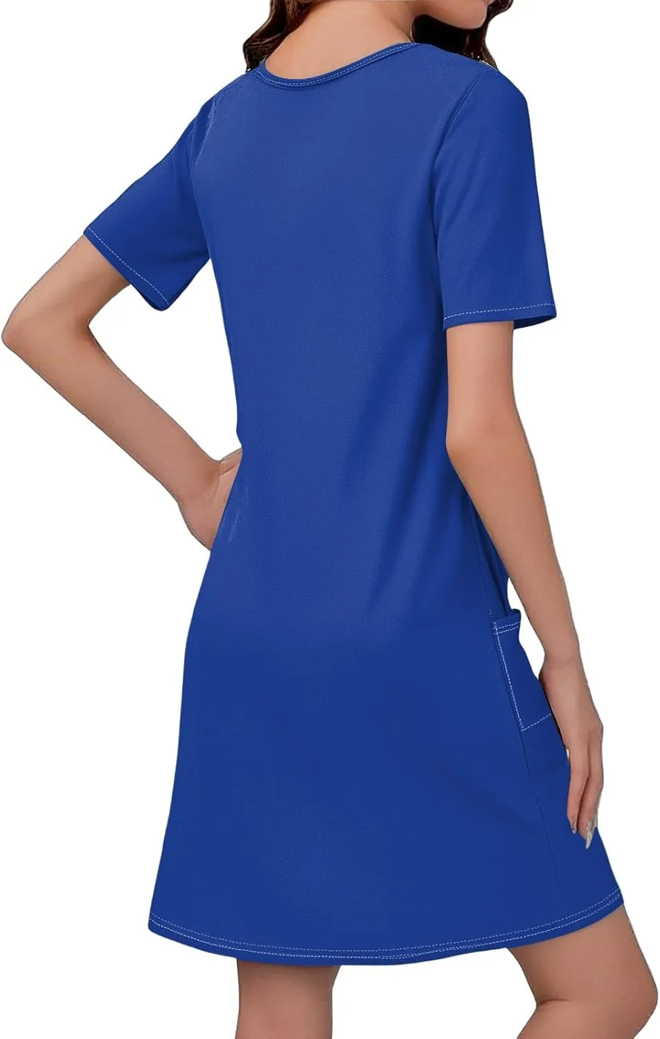 Short Sleeve Dress for Women Sexy V Neck T Shirt Dress Summer Casual Loose Short Dress Cute Mini Dress with Pockets