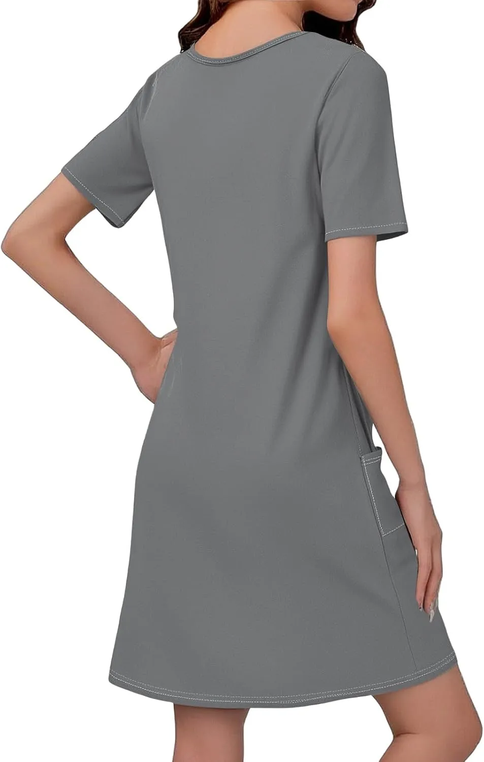 Short Sleeve Dress for Women Sexy V Neck T Shirt Dress Summer Casual Loose Short Dress Cute Mini Dress with Pockets