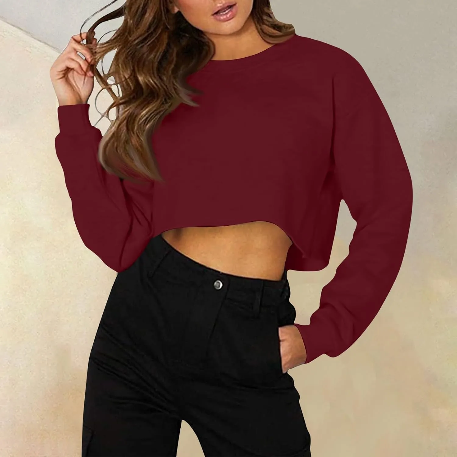 slqdgmryz Cropped Sweatshirts for Women Crewneck Fall Crop Top Sweatshirt Preppy Loose Fit Drop Shoulder Pullover Hoodie