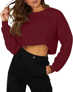 slqdgmryz Cropped Sweatshirts for Women Crewneck Fall Crop Top Sweatshirt Preppy Loose Fit Drop Shoulder Pullover Hoodie