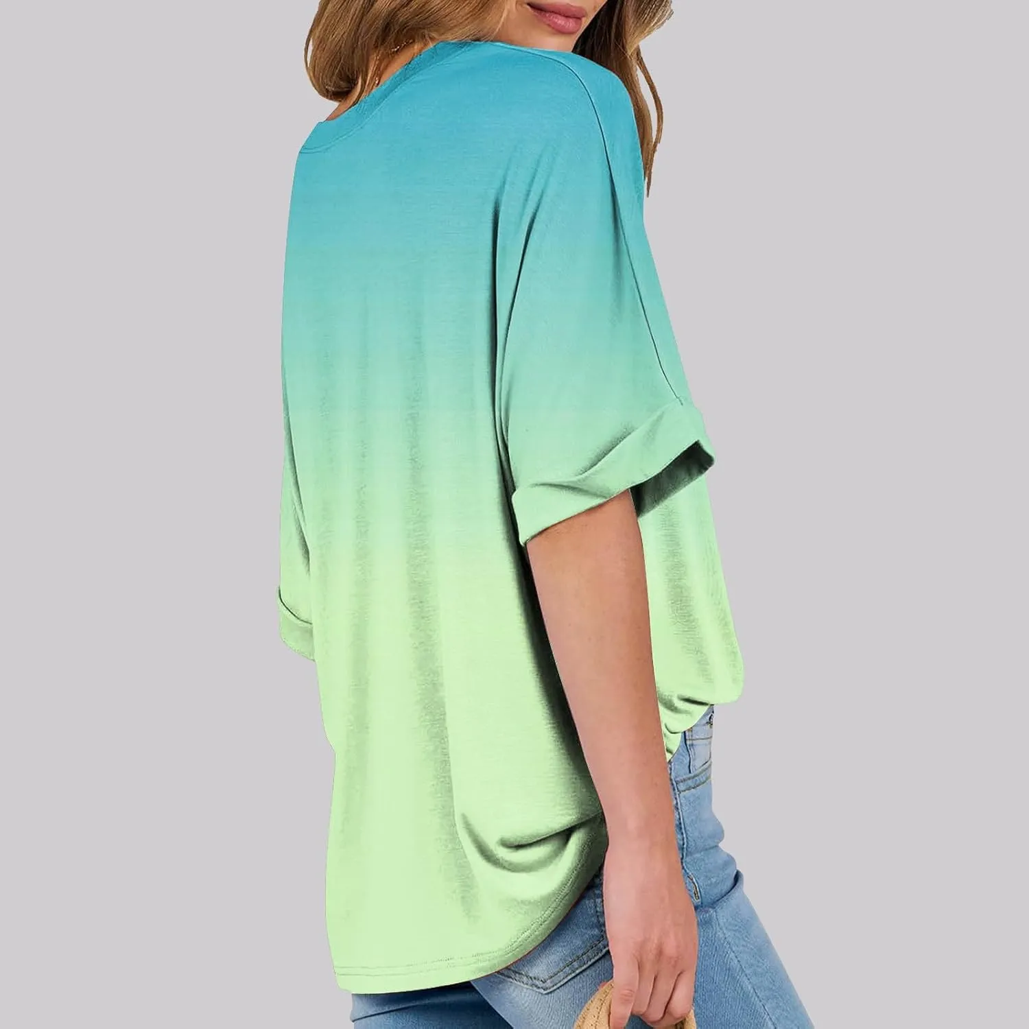 slqdgmryz Elbow Length Tops for Women Summer Oversized Striped Shirts Casual Crew Neck Half Sleeve Tunic Tops Womens Blouses