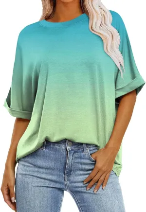 slqdgmryz Elbow Length Tops for Women Summer Oversized Striped Shirts Casual Crew Neck Half Sleeve Tunic Tops Womens Blouses