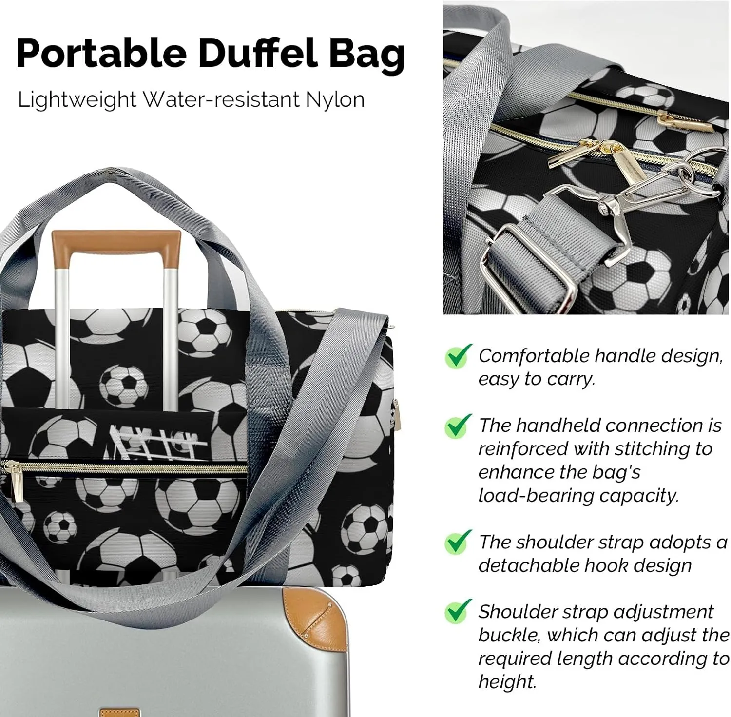 Soccer Ball Player Number Name Gym Bag for Women, Travel Duffle Bag Carry On Weekender Bag with Shoe Compartment