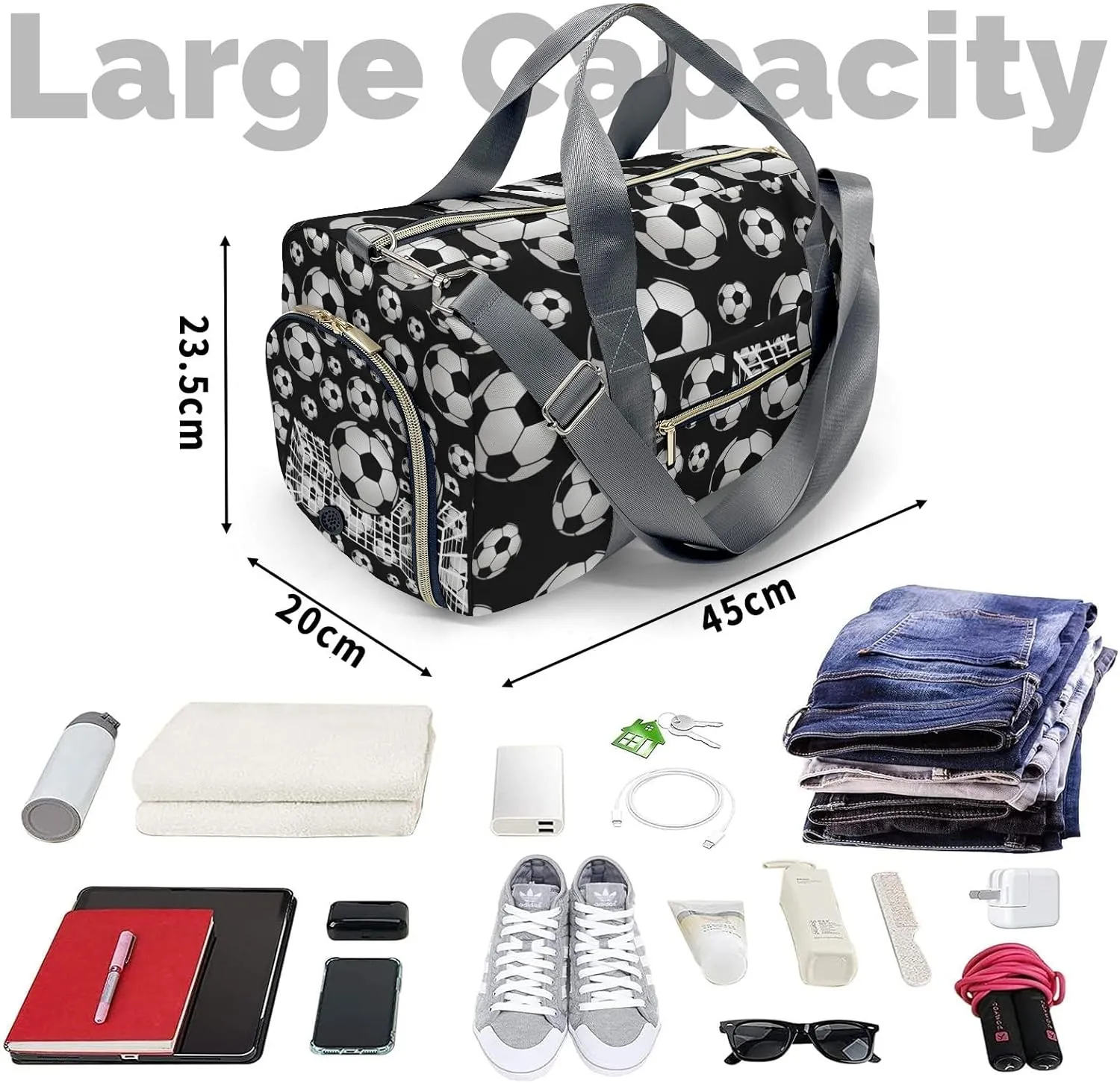 Soccer Ball Player Number Name Gym Bag for Women, Travel Duffle Bag Carry On Weekender Bag with Shoe Compartment