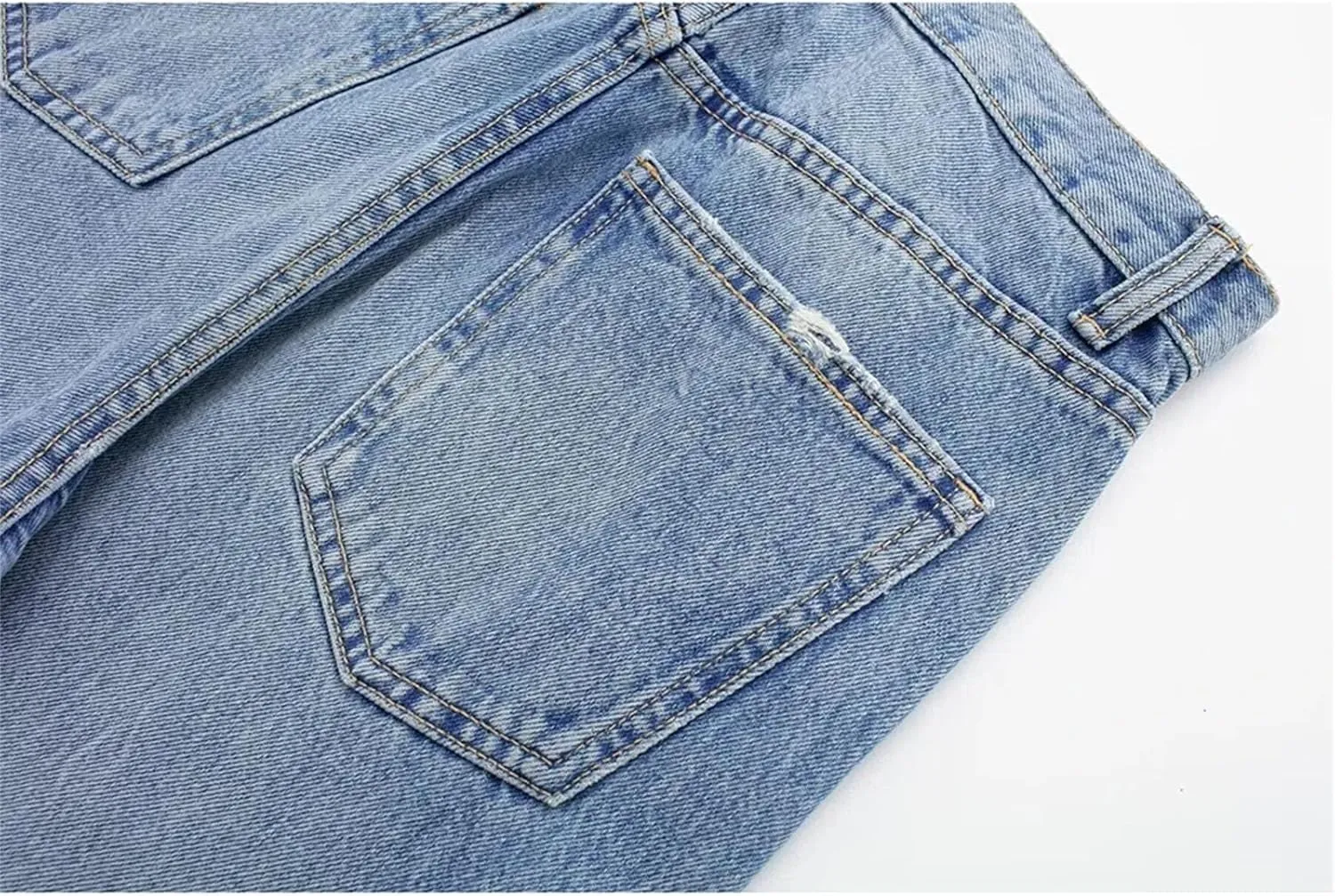 Streetwear Ripped Jeans for Women High Waist Wide Leg Blue Denim Pants Fashion Basic Straight Jeans