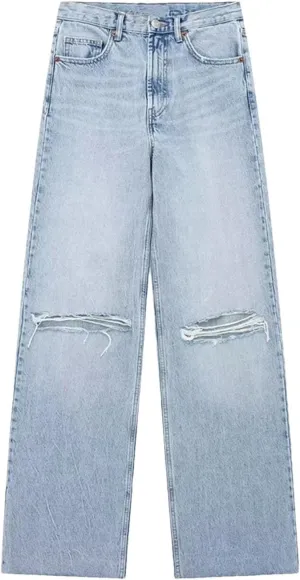 Streetwear Ripped Jeans for Women High Waist Wide Leg Blue Denim Pants Fashion Basic Straight Jeans