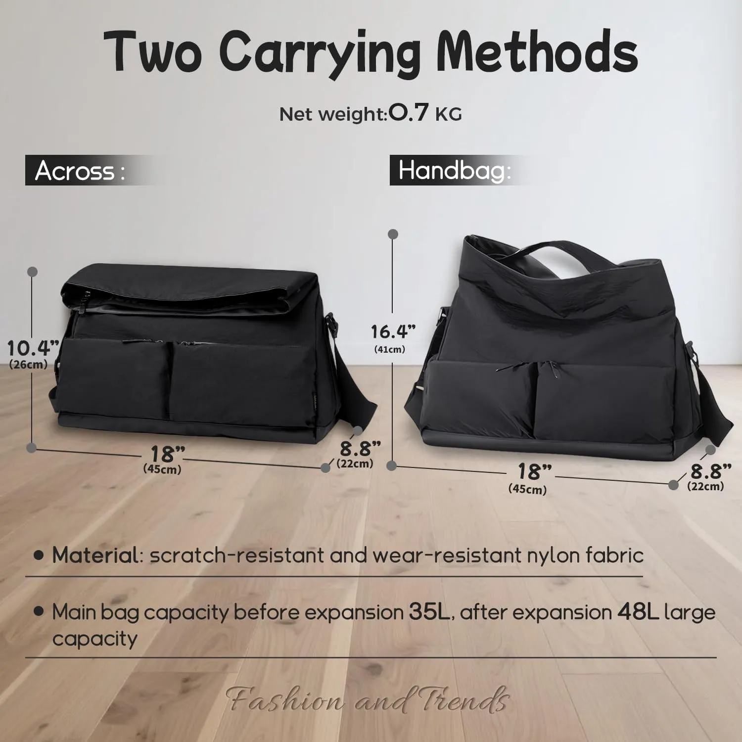 Stylish Gym Bag for Men and Women with Shoe & Wet Compartment, Water-Resistant Fabric Duffle Bag for Travel, Sports, Fitness & Workout (Black)
