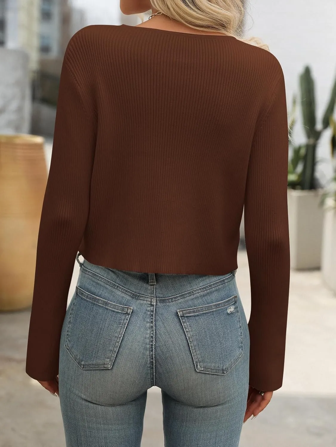 Sumleno Women Y2k Zip Up Cropped Cardigan Sweater Long Sleeve Solid Color Slim Fit Ribbed Knit Tops Trendy Fall Clothes