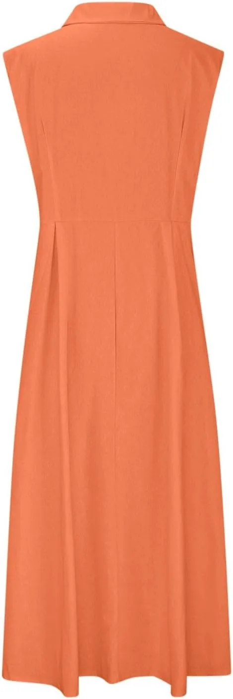 Summer Dreses for Women 2025 Casual Sleeveless Linen Maxi Dress Button Down V Neck Tank Dress Beach Long Sundress