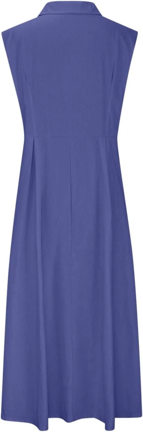 Summer Dreses for Women 2025 Casual Sleeveless Linen Maxi Dress Button Down V Neck Tank Dress Beach Long Sundress