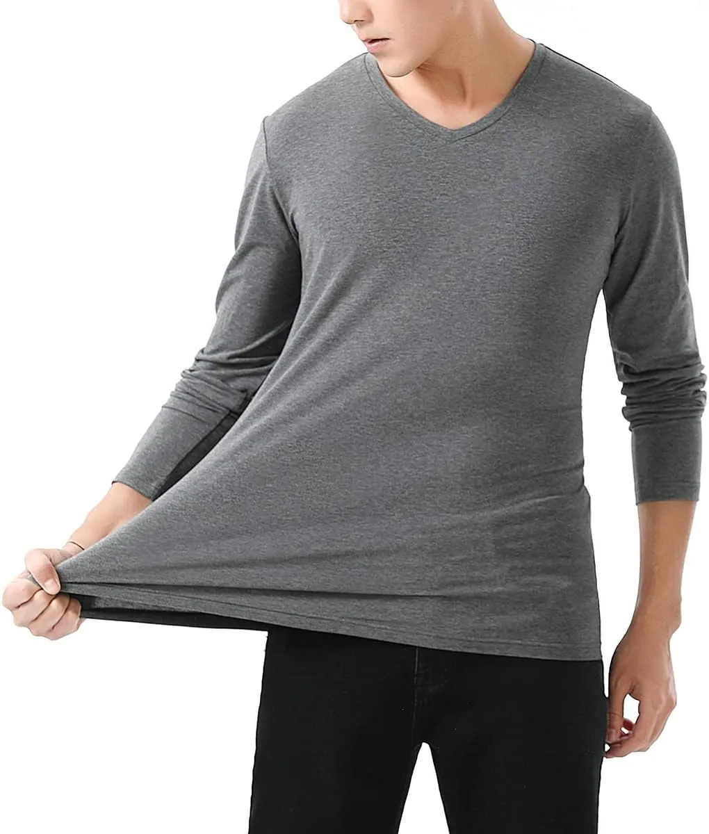 Sunshine Code Men's Seamless V-Neck Slim Fit Long Sleeve T-Shirt Undershirt Base Layer Top for Muscular Build