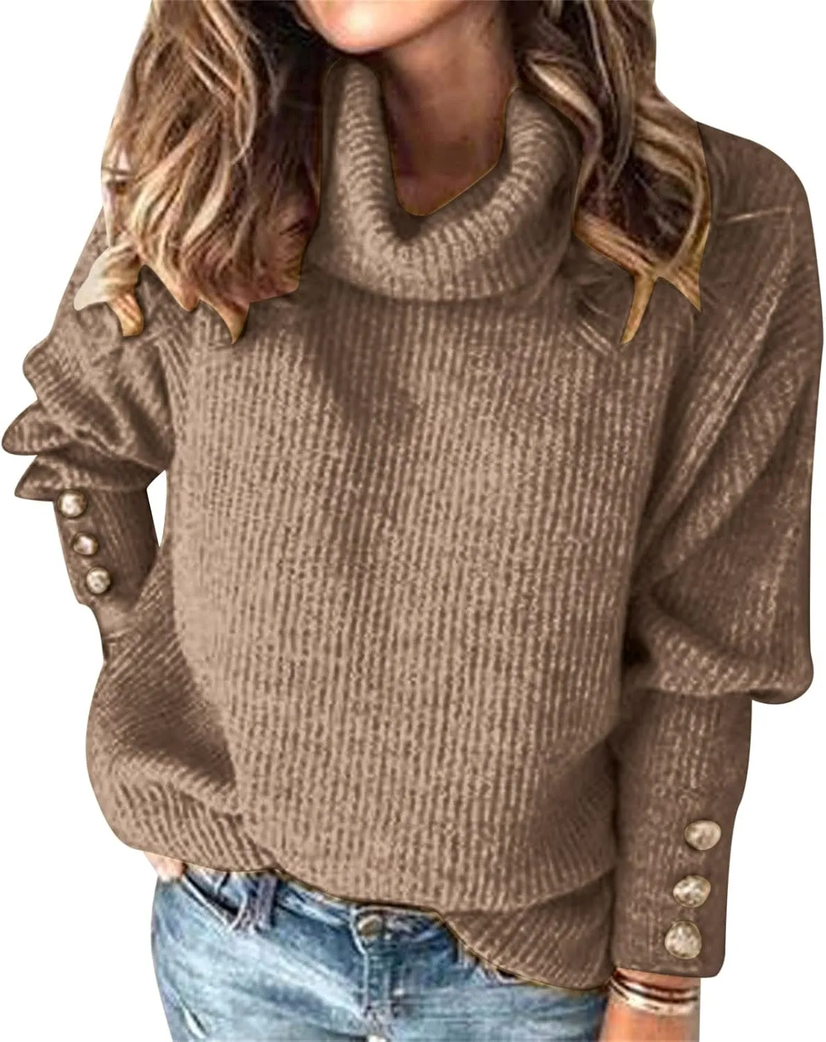 Sweaters for Women Oversized Long Sleeve Turtleneck Ribbed Knit Tops Soild Color Casual Pullover Fall Winter Tshirt