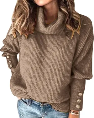 Sweaters for Women Oversized Long Sleeve Turtleneck Ribbed Knit Tops Soild Color Casual Pullover Fall Winter Tshirt