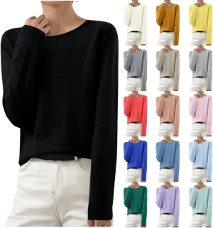Sweaters for Women Trendy Crewneck Knit Long Sleeve Sweater Loose Fit Casual Solid Warm Soft Pullover Winter Tops